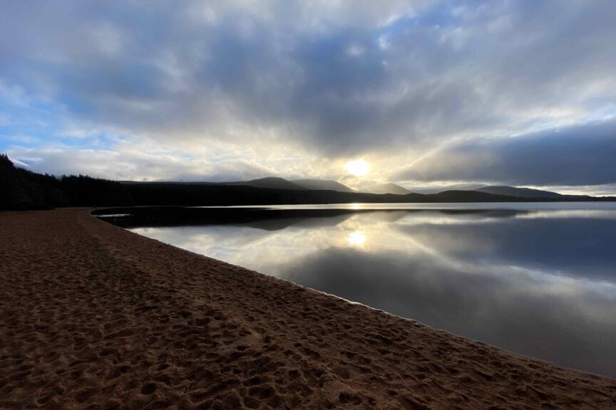 Loch morlich beach in the winter sunshine